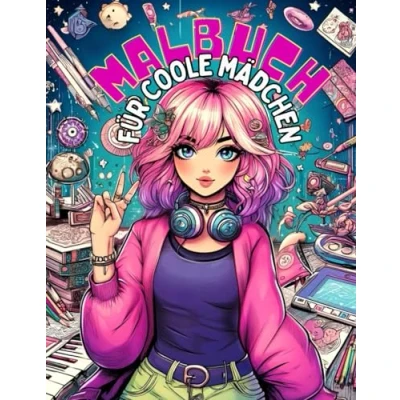 Abbildung von Malbuch für Coole Mädchen Geschenk ab 10 Jahren: Beschäftigungsbuch mit 50 Motiven (Portraits, Tiere, Muster, Pferde) und Teenager zum Ausmalen Entspannen Malen