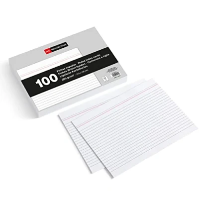 Abbildung von Miquelrius Karteikarten, 100 Notizkarten, horizontal liniert, Lernkarten, Größe 160 x 215 mm, 200 g/m² Offset Kartenpapier