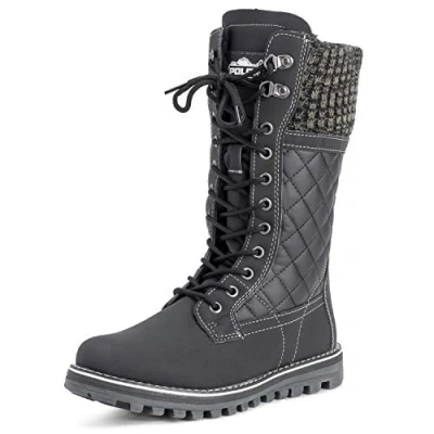 Abbildung von Polar Damen Schnee Dauerhaft Draussen Thermal Winter Warm Wasserdicht Mitte Wade Stiefel Schwarz Leder UK8/EU41 YC0379