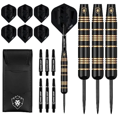 Abbildung von KOTO Black Academy Brass 90% Darts 23 Gramm, Schwarz, Länge: 55.0mm Dicke 8.6mm, Set inkl. 3 Barrels, 2 Sets Flights + Schäfte &amp; Dartwallet, Fester Ringgrip