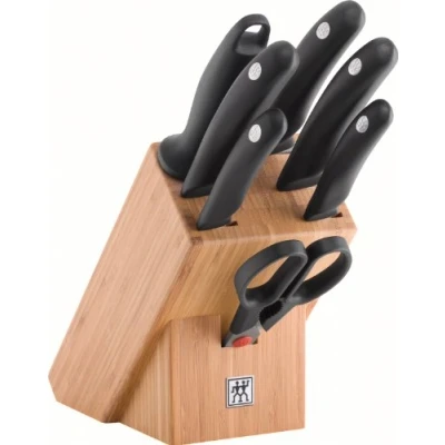 Abbildung von ZWILLING Style Messerblock, 8 teilig, Bambusblock, Messer, Wetzstab und Schere aus rostfreiem Spezialstahl/Kunststoff Griff, Schwarz, Bois Clair