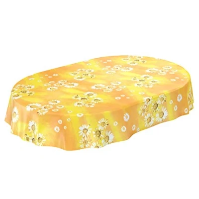 Abbildung von ANRO Wachstuchtischdecke Wachstuch Wachstischdecke Tischdecke Kamille Gelb Blumen Sonne Oval 200x140cm abwaschbar