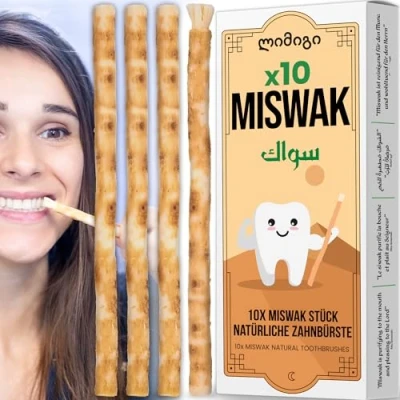 Abbildung von 10x Miswak مسواك Siwak Stück Zahnputzhölzer 100% Natürliche Zahnbürste Reinigend, Desinfizierend und Aufhellend Umweltfreundlich, Biologisch Abbaubar Vegan