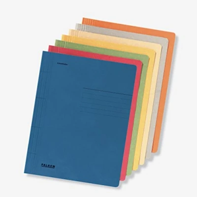 Abbildung von Original Falken 10er Pack Schnellhefter. Made in Germany. Aus Recycling Karton für DIN A4 kaufmännische und Behördenheftung farbig sortiert Blauer Engel Hefter ideal Büro Schule