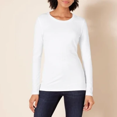 Abbildung von Amazon Essentials Damen Langärmeliges T Shirt mit Rundhalsausschnitt, Klassischer Schnitt (Erhältlich in Übergröße), Weiß, XXL