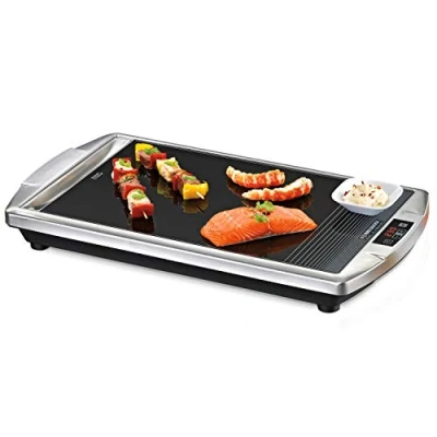Abbildung von ROMMELSBACHER CERAN® Grill CG 2308/TC Made in Germany, SCHOTT Grillfläche, Temperatur von 80 280 C einstellbar, LED Display, Touch Control, Fettablaufrinne, Edelstahlgehäuse
