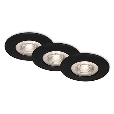 Abbildung von BRILONER Leuchten LED Einbauleuchten, Einbaulampen 3er Set, Deckenlampen je 5 Watt, 460 Lumen, 3.000 Kelvin, IP44, Schwarz matt, 90x25mm (DxH), 7046 035
