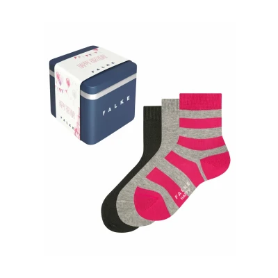 Abbildung von FALKE Unisex Kinder Socken Happy Triple Pack Giftbox K So Baumwolle gemustert 3 Paar, Mehrfarbig Blue Grey Pink 0010, 35 38