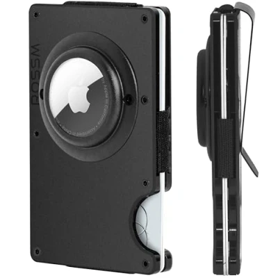 Abbildung von ROSSM Airtag Geldbörse Herren mit RFID Schutz Kartenetui aus Kohlefaser und Metall Geldklammer Gummiband Geldbeutel Slim Wallet for Men