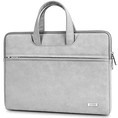 Abbildung von TECOOL 13,3 Zoll Laptop Tasche Hülle für 13.6 MacBook Air M3 M2 2024 2022,13 Pro/Air M1 2022 2012,14 Pro 2023 2021,wasserdichte Notebooktasche Leder Schutzhülle,Hellgrau