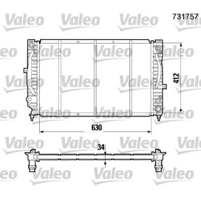 Abbildung von VALEO 731757 Kühler, Motorkühlung Aluminium 630 412 34 ohne Kühlmittelregler Kühlrippen mechanisch gefügt AUDI: A4 B5 Avant, Saloon, Coupe B3