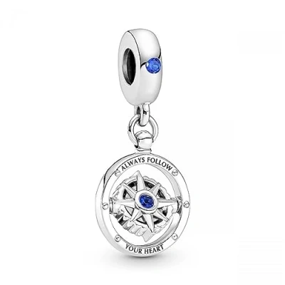 Abbildung von Pandora Charm Anhänger &quot;Kompass&quot; Silber, Kristall blau 790099C01