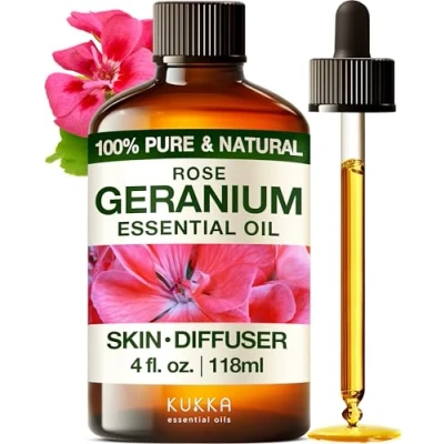 Abbildung von Kukka Rosen geranie ätherisches Öl [100% NATURREIN] Hautpflege, Diffusion, Aromatherapie, Selbstherstellung von Seife und Kerzen (118ml)