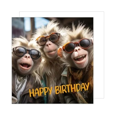 Abbildung von Edition Seidel Premium quadratische Geburtstagskarte mit Umschlag. Glückwunschkarte Happy Birthday Billet Tier Karte Kinder Mann Frau Coole Affen Humor Lustig (GQ163 SW024)