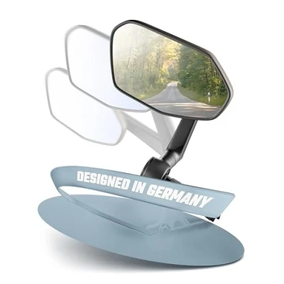 Abbildung von Xcelenze Fahrradspiegel extra große Spiegelfläche schlagfestes Echtglas für Lenker ebike Rückspiegel Fahrrad Spiegel e bike Fahrradrückspiegel (links Lenkerende RM15e)