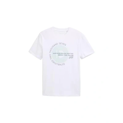 Abbildung von TOM TAILOR Denim Herren 1043491 Basic T Shirt mit Logo Print, 10991 Knit White, XXL