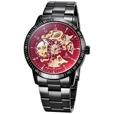 Abbildung von Alienwork Automatikuhr Armbanduhr Herren Damen Schwarz Edelstahl Metallarmband Skelett