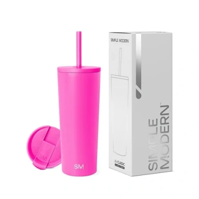 Abbildung von Simple Modern Isolierter Becher mit Deckel und Strohhalm, Eiskaffeebecher, wiederverwendbar, Edelstahl Wasserflasche, Reisebecher, Valentinstagsgeschenk für Sie Ihn, klassische Kollektion, 680 ml,