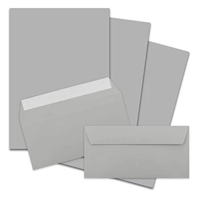 Abbildung von 25x Briefpapier Set DIN A4 mit Lang Briefumschlägen, Haftklebung Hellgrau mattes Schreibpapier Kuverts FarbenFroh by GUSTAV NEUSER