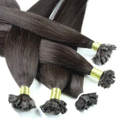 Abbildung von hair2heart Bonding Extensions Echthaar glatt 4/0 Mittelbraun 25 Strähnen 0.5g 50cm, für langanhaltende Haarverlängerung