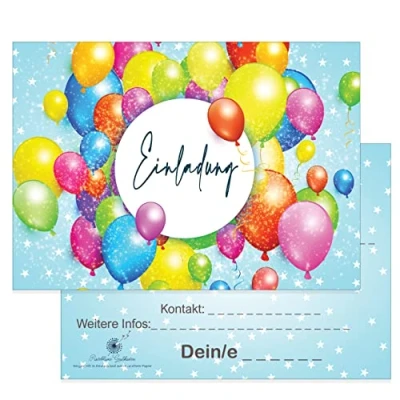 Abbildung von Einladungskarten Kindergeburtstag: 20 Luftballon Geburtstagseinladungen Einladungen Geburtstag Kinder Mädchen Jungen (Mit Umschlägen)