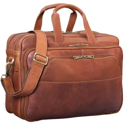 Abbildung von STILORD &#039;Artemis&#039; Vintage Lehrertasche Leder Aktentasche Herren Damen Businesstasche groß für zwei Aktenordner 15,6 Laptoptasche Echtleder, Farbe:cognac braun