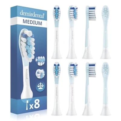 Abbildung von 8er Ersatzbürsten von demirdental passend für Philips Sonicare C3 Premium Plaque Defence Standard Schallzahnbürstenköpfe, entspricht HX9044, kompatible Ersatzbürsten, Weiß