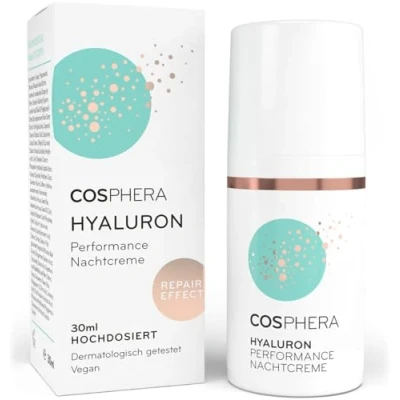 Abbildung von Cosphera Hyaluron Nachtcreme 100% vegan Nachtpflege für Falten, Tränensäcke und Augenringe 30 ml Gesichtscreme Frauen Männer