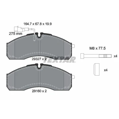 Abbildung von TEXTAR 2932701 Bremsbelagsatz mit integriertem Verschleißwarnkontakt Bremssattelschrauben Zubehör NISSAN: Cabstar, NT400 Cabstar
