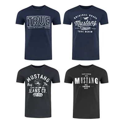 Abbildung von MUSTANG Tshirt Herren Baumwolle Regular Fit 4er Pack Set Rundhals Kurzarm Sommer Tee Shirt Logoprint, Größe:3XL, Farbe:Farbmix (P3)