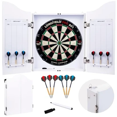 Abbildung von Engelhart Holz Dartschrank, sisal Dartscheibe, inbegriffen 6 Darts 18gr und Zubehör (weiß)