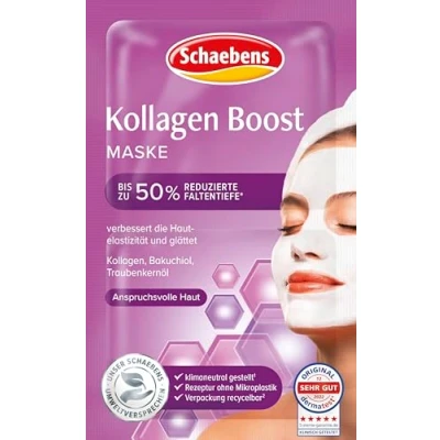 Abbildung von Schaebens Kollagen Boost Maske die Intensivpflege für glattere und jünger aussehende Haut mitKollagen, Bakuchiol Traubenkernöl anspruchsvolle Haut, 2 Anwendungen