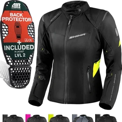 Abbildung von SHIMA RUSH Motorrad Jacke Damen mit Protektoren Textil AIRFORCE Rückenprotektor Wasserdicht Motorradjacke Sommer Motorradkombi Motorradhose Mesh Touren (Neon, Frauen, Schutzjacken, Größe 3XL)
