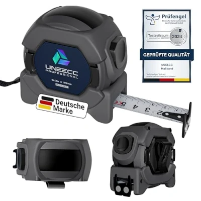 Abbildung von UNEECC Premium Maßband 5m Auto Lock Automatische Band Verriegelung Bandmaß Magnethaken Massband Extrem Robust Rollbandmaß Extrabreites