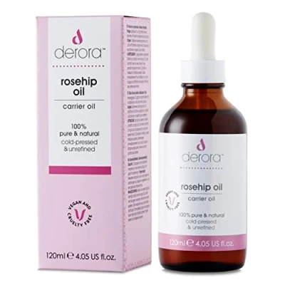 Abbildung von Derora Hagebuttenöl, Pflegt Haut, Haare und Nägel, 100% rein natürlich, Kaltgepresst &amp; unraffiniert, Reich an Antioxidantien Vitamin A, C E, Alle Hauttypen (120 ml)