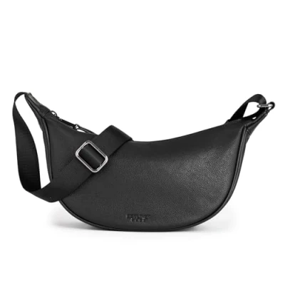 Abbildung von Berliner Bags Premium Crossbody Luna, Halbmond Tasche aus Leder, Moon Bag, Umhängetasche, Schultertaschen für Damen Schwarz
