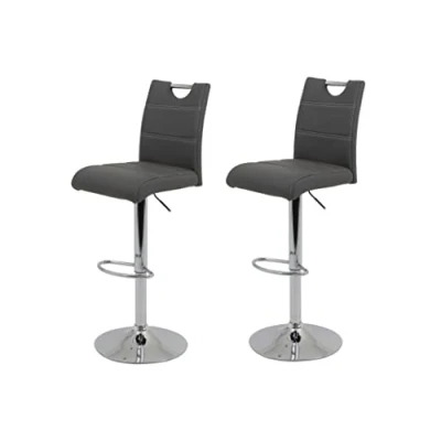 Abbildung von Hela Tische, 2er Set Barhocker Bistrohocker Miranda, Kunstleder Grau, Trompetenfuß mit Lift und 360 drehbar, Sitzhöhe 60 auf 82 cm