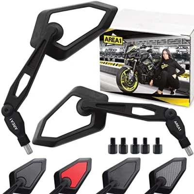 Abbildung von Area1 Motorradspiegel Motorrad Rückspiegel Set (rechts+links) E geprüft, 2x M10 Rechtsgewinde, sportliches Design (Weiß)
