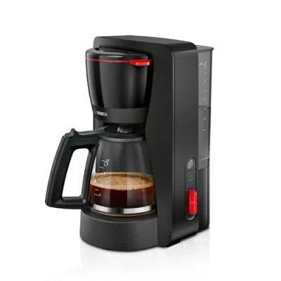 Abbildung von Bosch Filterkaffeemaschine MyMoment TKA3M133, Glaskanne 1,25 L, für 10 15 Tassen, 60min Warmhaltefunktion, Tropfstopp, schwenkbarer Filterträger, Entkalkungsprogramm, 1200 Watt, Schwarz matt