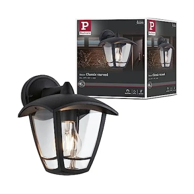 Abbildung von Paulmann 94392 Außenleuchte Außenwandleuchte Classic Curved IP44 dimmbar Außenbeleuchtung Klar, Schwarz Außenlampe Kunststoff Gartenlampe E27, Ohne Bewegungssensor