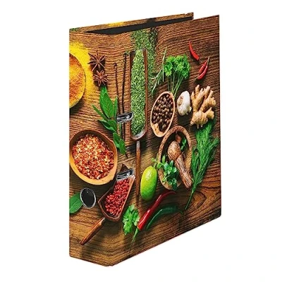Abbildung von Original Falken Motiv Ordner Spice. Made in Germany. 8 cm breit DIN A4 Ringordner Aktenordner Rezeptordner Plastikordner Motivordner für Kochrezepte