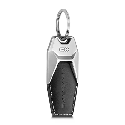 Abbildung von Audi 3182100301 Schlüsselanhänger Q4 e tron Metall Leder Anhänger Keyring Gravur, schwarz/silber, Einheitsgröße