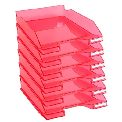 Abbildung von Exacompta 113254D 6er Pack Premium Briefablage Combo Midi DIN A4. Ideale Briefkörbe für Ihre Organisation. Robuste und stapelbare Ablagekörbe himbeer