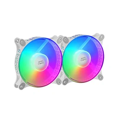 Abbildung von Mars Gaming MFDUO, Kit 2 Lüfter FRGB Rainbow 360, Ultraleise, Dualer Anschluss 3PIN + 4PIN, Weiß