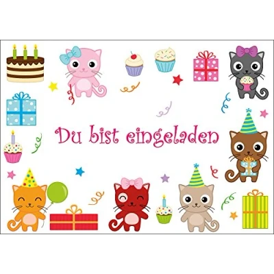 Abbildung von EDITION COLIBRI 10 Katzen Einladungen: Geburtstagseinladungen Kinder, Mädchen/Jungen, er Set, Einladungskarten zum Kindergeburtstag, Kätzchen, Kindergarten, 4,5,6, Jahre (10693DE)