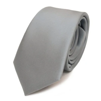 Abbildung von TigerTie Herren Krawatte 6 cm schmale Satin Tie in grau hellgrau silber einfarbig uni Business, festliche Veranstaltungen und Freizeit