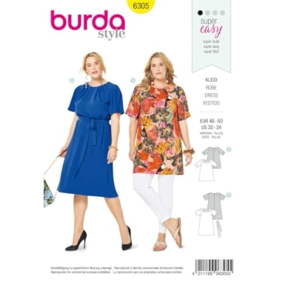 Abbildung von Burda Style Schnittmuster zum selber nähen 6305 Shirt und Kleid Damen, Gr. 46 60 Nählevel: leicht