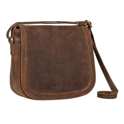 Abbildung von ROYALZ &#039;Maryland&#039; Vintage Handtasche Leder Frauen zum Umhängen elegante Damen Abendtasche Echtleder Ledertasche Umhängetasche, Farbe:Nevada braun