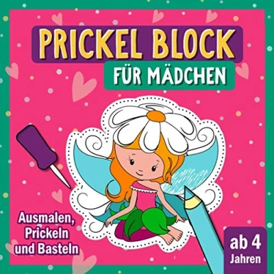 Abbildung von Prickel Block für Mädchen: Prickeln und Ausmalen Kinder ab 4 Prickelbilder Vorlagen mit Prinzessinnen, Prinzen, Feen Einhörner ... zum Ausschneiden, Basteln
