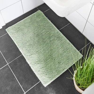 Abbildung von andiamo Badematte rutschfest Florida Badezimmerteppich weich und flauschig Badteppich waschbar Duschvorleger Badvorleger für Badezimmer 50 x 80 cm Salbei